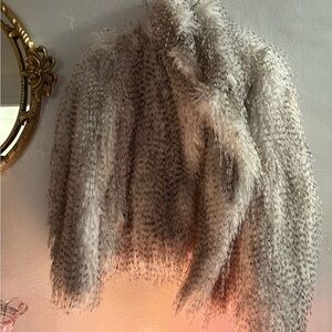 Zara Milan Faux Fur Statement Jacket Cream Gray Luxury Texture Size Small